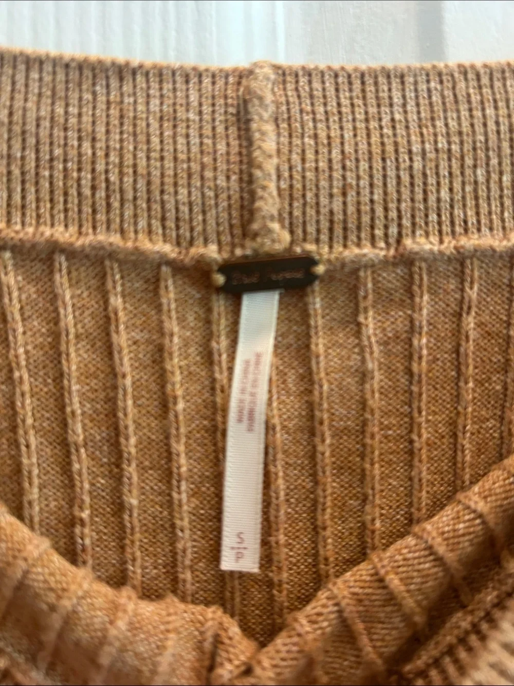 Free People Skyline Ribbed Midi Skirt in Camel Brown Tan Small Front Slit